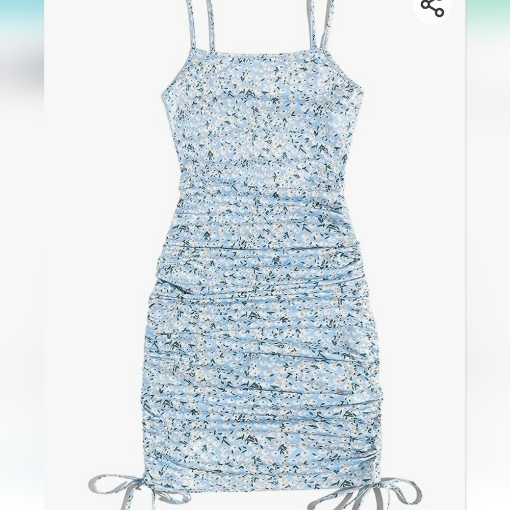MakeMeChic Women's Ditsy Floral Print Drawstring Knot Side Bodycon  NWT Size XS
